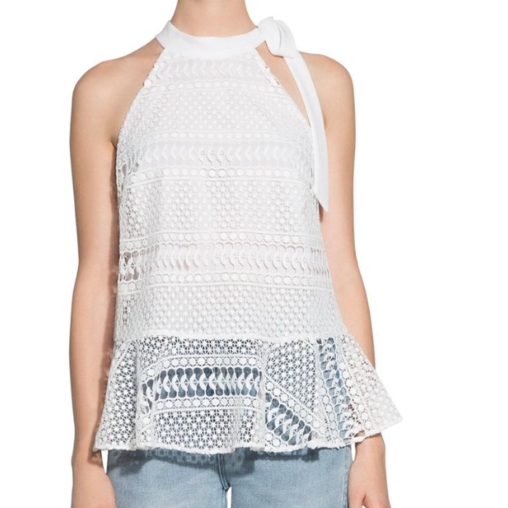 Shoshanna Optic White Wayne Guipure Halter Top